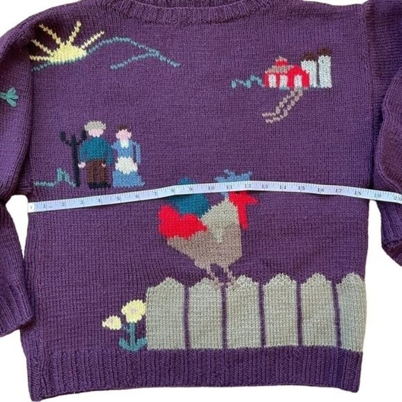 Berek Wool Sweater Farmcore Picket Fence Rooster Knit Cottagecore Size Small - Picture 5 of 9